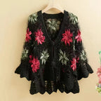 Three-Dimensional Flower Openwork Crocheted Sweater Cardigan Women's Spring And Autumn New Heavy Industry Joker Sweater 3XL Coat - Matrix Studios