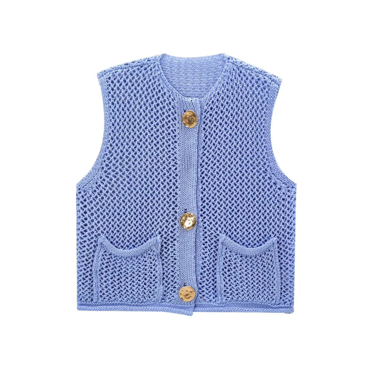 Women Fashion Sleeveless Coarse Needle Knitting Vest Sweater Female Chic Big Pockets Patch Buttons Cardigan Waistcoat Tops - Matrix Studios