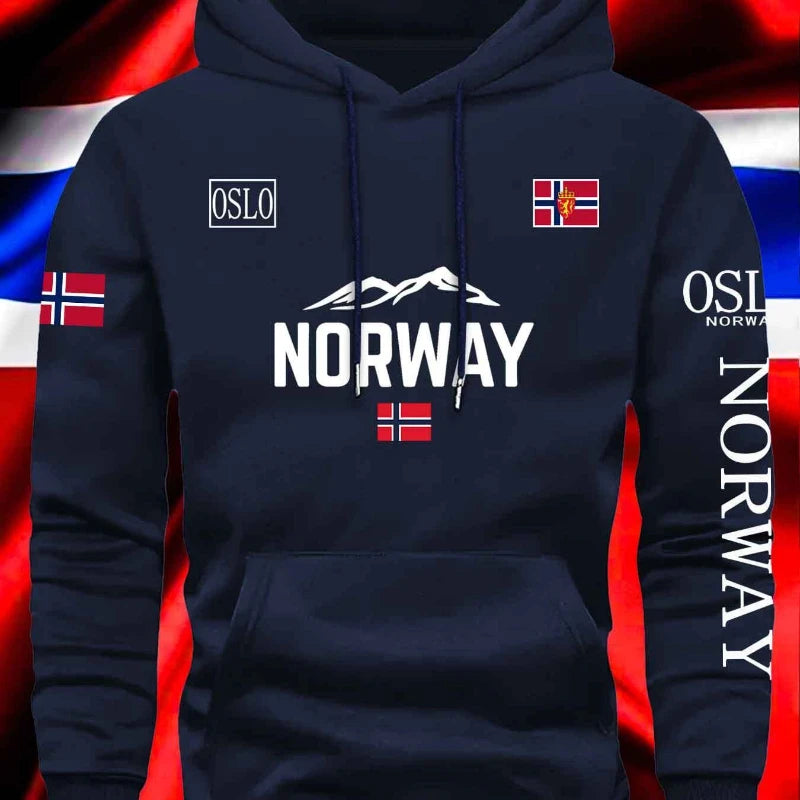NORWAY printing Autumn winter models Men's Fleece windproof Warm Cotton Oversized Hoodie Outdoor Commuter Men's High Elastic top - Matrix Studios