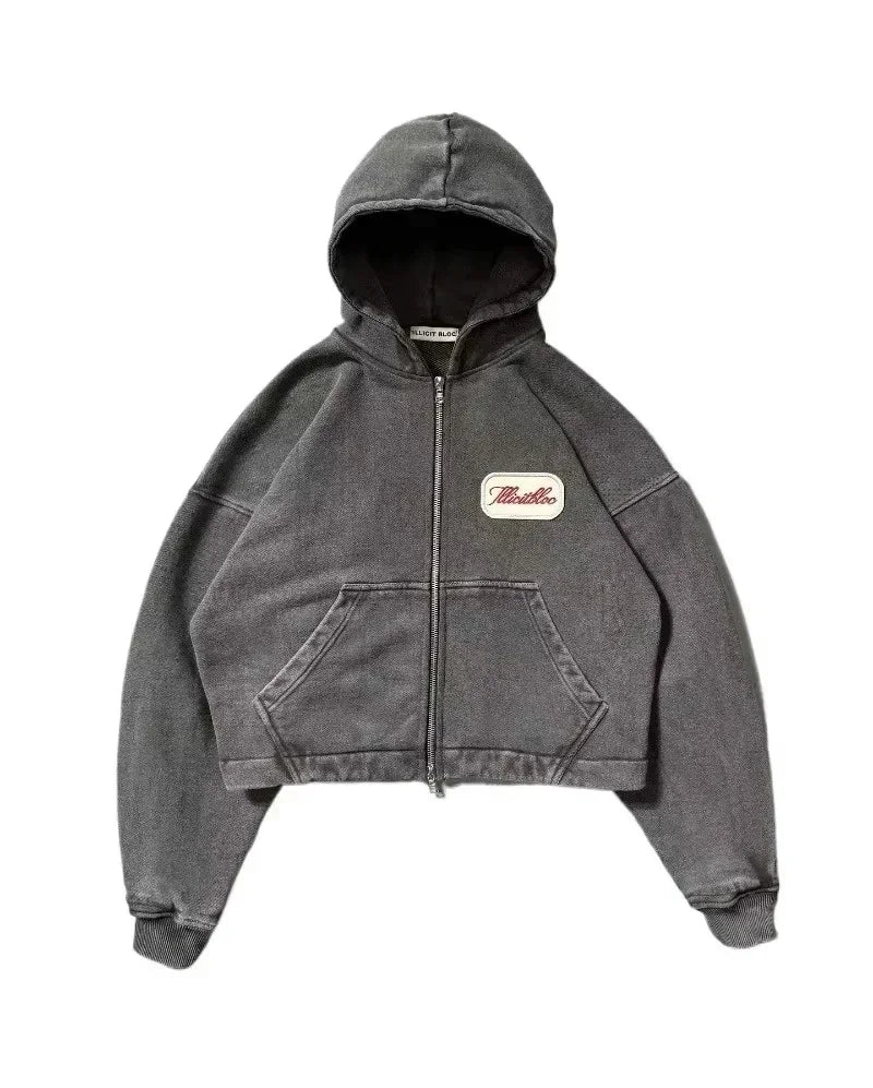American Y2K New Hip Hop Trend Zipper Hoodie Women Street Casual Loose Joker Vintage Sweatshirt Unisex Fleece Padded Warm Hoodie