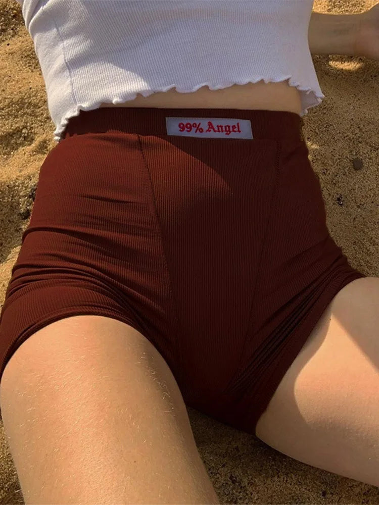 Summer White Letter Embroidery Biker Shorts Women Ribber Knit Black High Waist Casual Streetwear Shorts - Matrix Studios