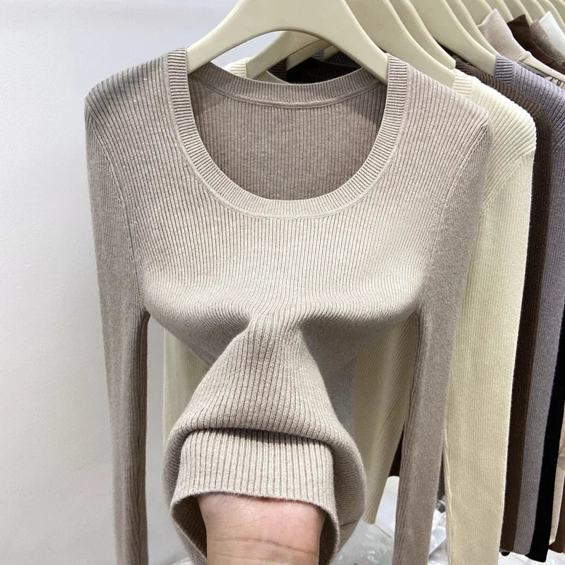 Zjaiss Solid Color O-neck Knitted Pullovers 2026 Women's Autumn Winter New Slim Fit Sweater Soft Warm Simple Base Layer Top - Matrix Studios