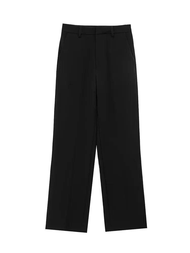 TFMLN Fashion Set For Women Summer 2025 New Slim Lapel Zipper Short Sleeve Coat Top Wide Leg Pants Two Piece Set Leisure Black - Matrix-studios.com