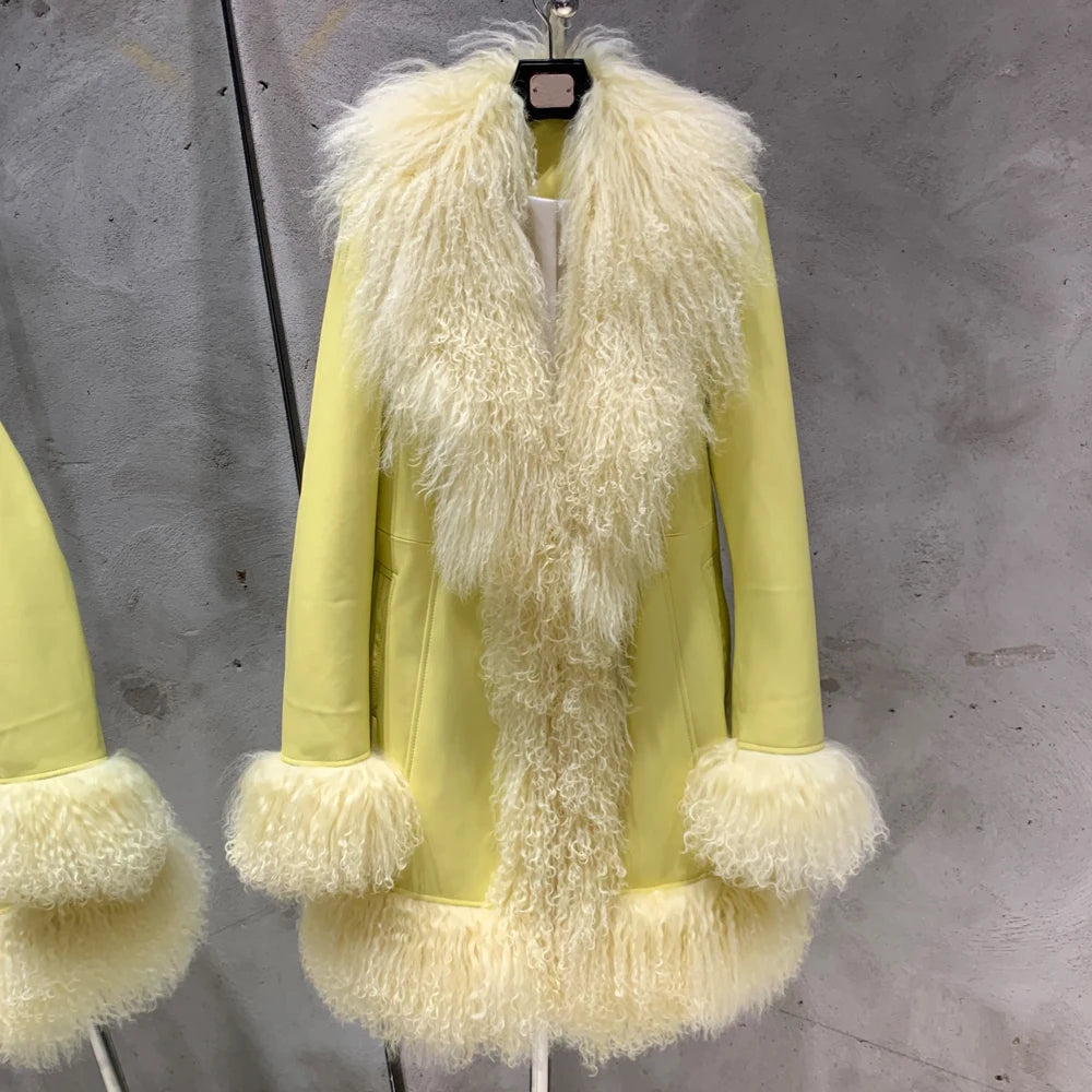 GO BALLISTIC YA Mongolia Sheep Fur Coat Women Real Leather Jacket Genuine Leather Coat - Matrix Studios