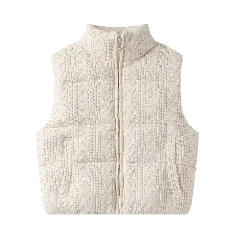 Women's Vest Jackets Coat Knitted Outwear Beige Sleeveless Tops Solid Waistcoat Solid Streetwear Fashion 2024 inszart Woman Coat - Matrix Studios