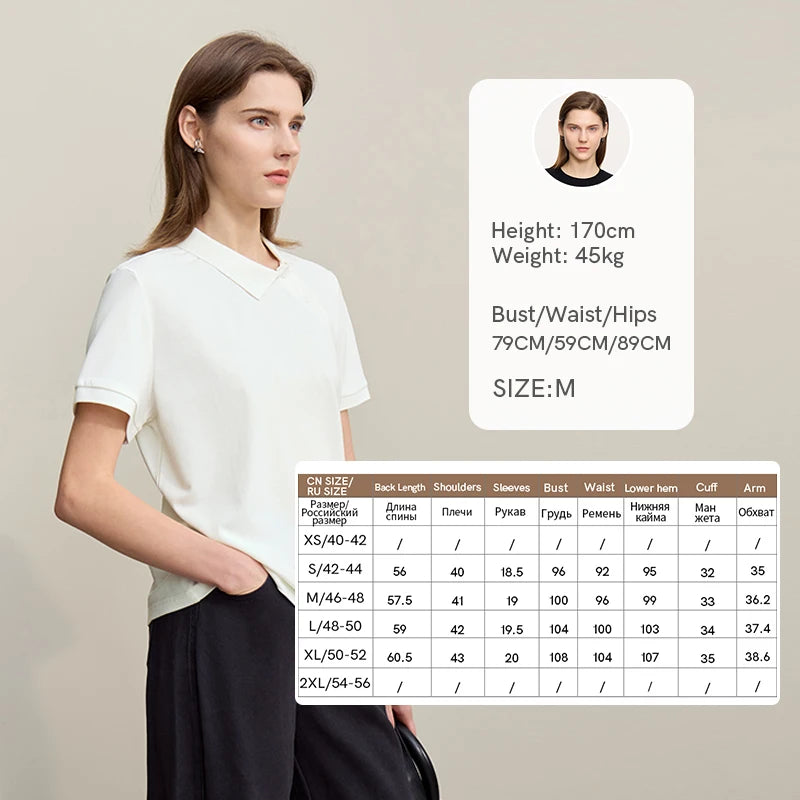 Amii Women's Polo Shirt 2026 Summer Asymmetric Placket Short Sleeve Tee Lapel Collar Casual Layering T-Shirt For Women 12622015 - Matrix-studios.com