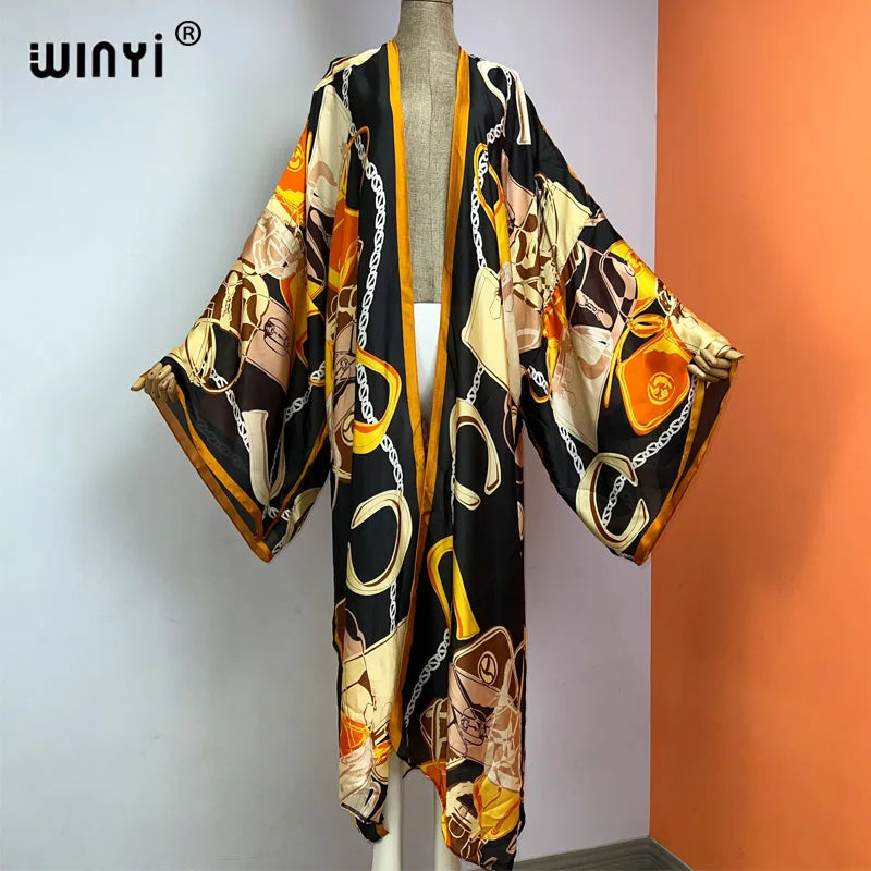 WINYI Summer New Fashion Print Women Cardigan Loose Long Dress Elegant Party Boho Maxi Beach Holiday Cover Up Kimonos Kaftan - Matrix Studios