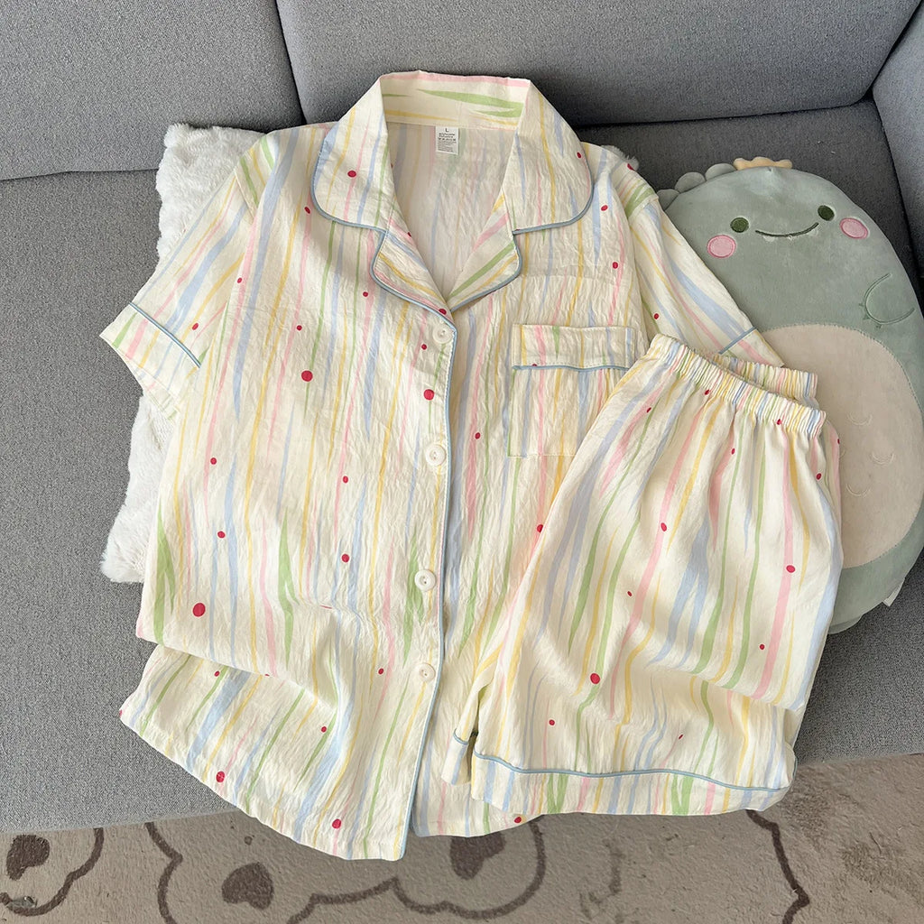 Summer 2026 New Short-Sleeved Shorts Pajamas Women's Cartoon Cute Girl Cardigan Set Ladies Sleepwear Breathable Homewear - Matrix-studios.com