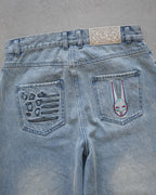Y2K Men D4C JoJo High Waist Baggy Jeans Women Pink Heart Side Embroidery Loose Fit Washed Denim Pants Streetwear Wide Leg Pants - Matrix Studios