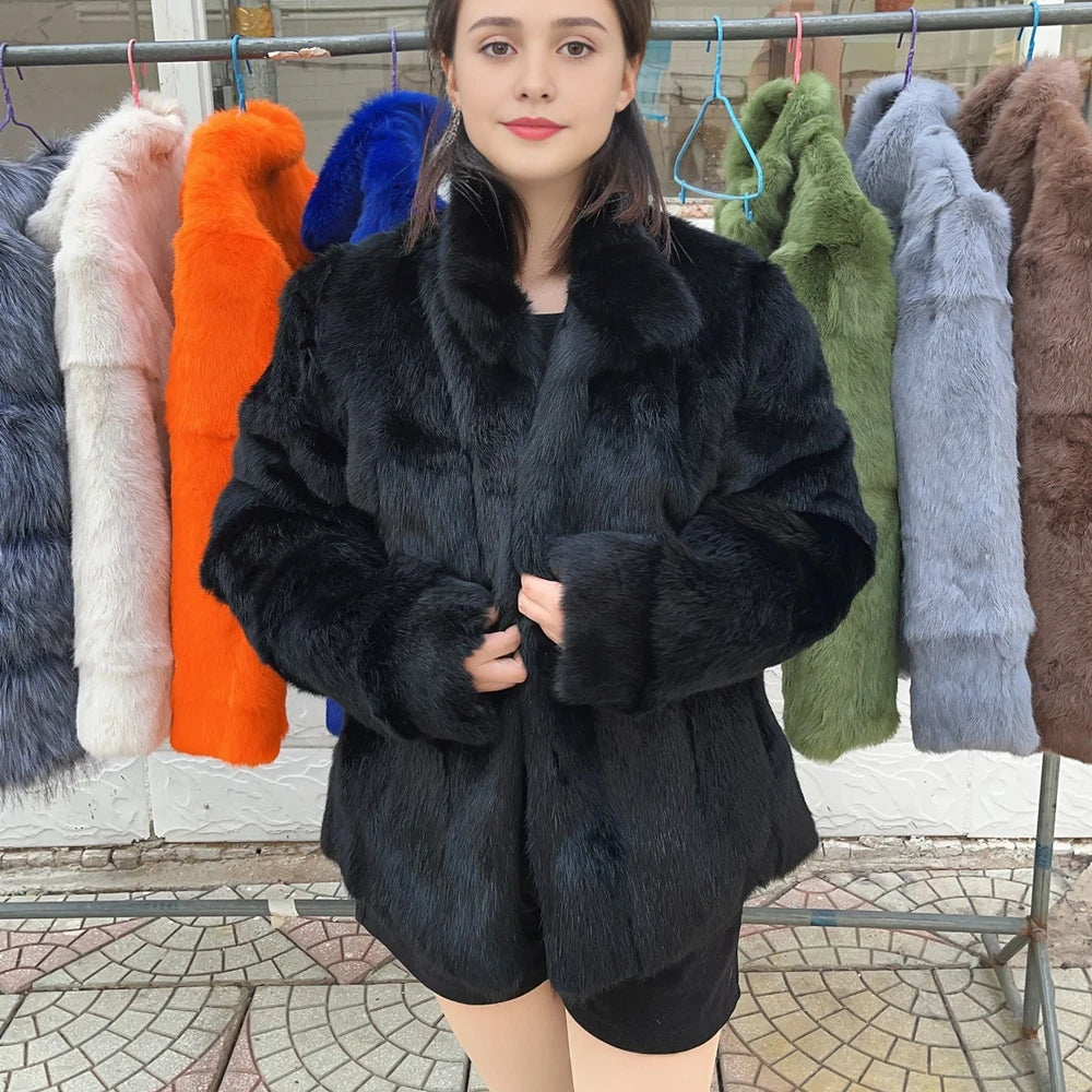 Fancy Rani Natural Rabbit Fur Coat Women Winter Jacket Real Leather And Fur Women's Clothing Female Outerwears With 2024 - Matrix Studios