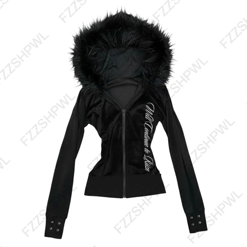 Harajuku Vintage Y2K Women's Hoodie Sexy Slim Fit Chic Casual Striped Cardigan Sweatshirt Grunge Punk Hip Hop Female Streetwear - Matrix Studios