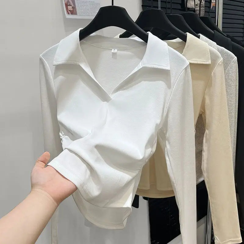 Autumn Cotton Sexy Women's T Shirt Long Sleeve Skinny Slim Basic Solid Black White Crop Top Polo TShirt Casual Top Tee for Women - Matrix-studios.com