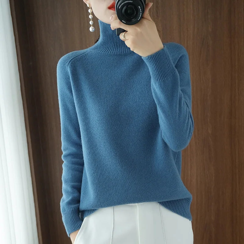 Autumn Winter Mock-Neck Merino Wool Pullover Basic Casual Cashmere Sweater Comfort Womes Raglan Sleeve Clothing Tops - Matrix Studios