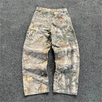 Men's Branch Camouflage Jeans American Style Old Washed Wide Leg Retro Loose Fashion Trend Street Straight Jeans Camo Pants Y2K - Matrix Studios