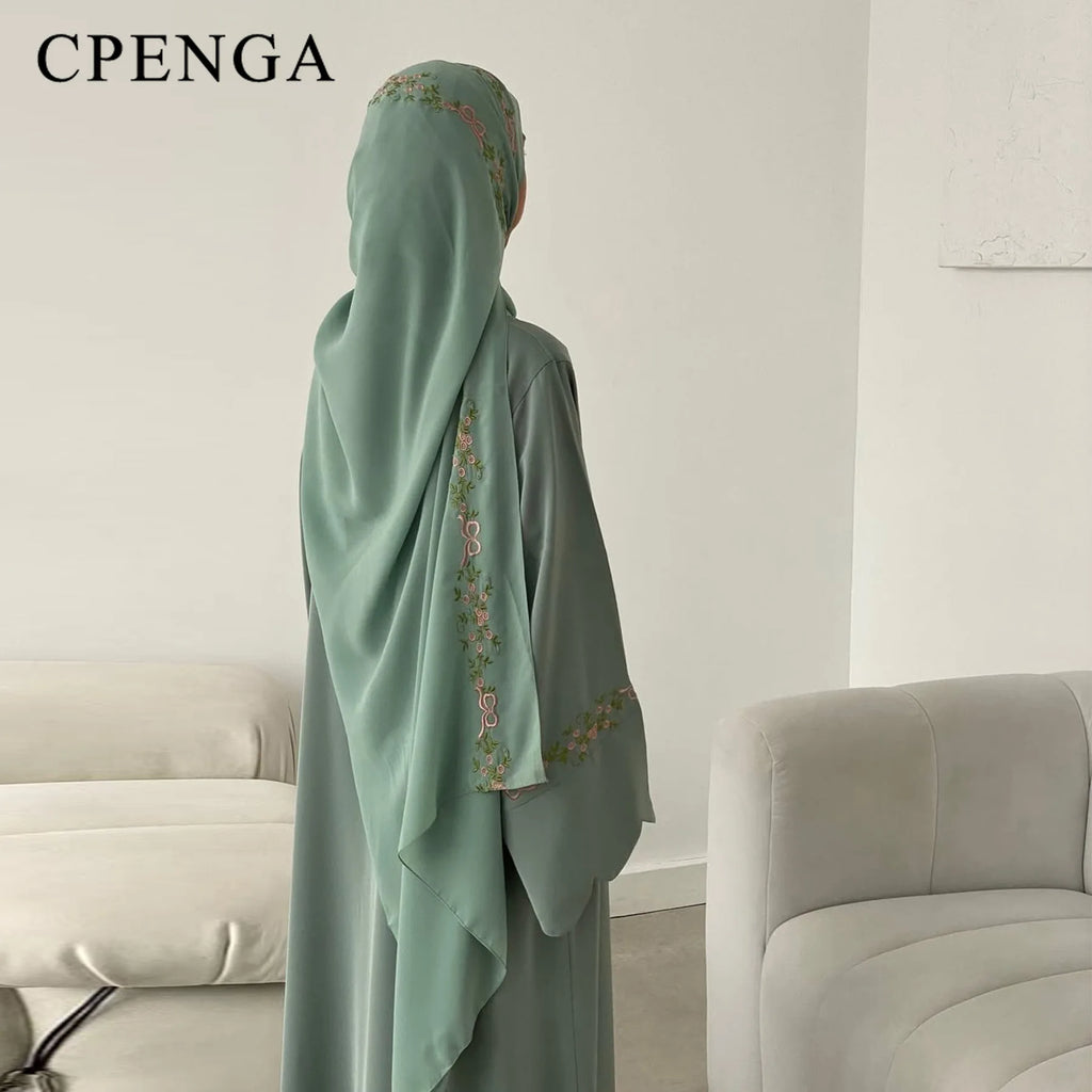 Luxurious Floral Embroidery Hijab Dress for Muslim Women Elegant Dubai Modest Abaya Eid Islam Party Jalabiya Turkey Kaftan Robe - Matrix-studios.com