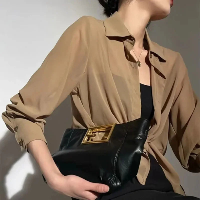 SMVP Chiffon Blouse for Women 2025 New Summer Sheer Mesh Long Sleeve Sun Protection Shirts Korean Fashion Office Lady Shirt Tops - Matrix-studios.com