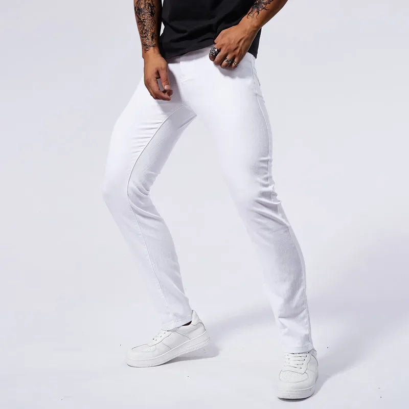 Men's White Casual Jeans New Denim Pants Comfortable Fashion Stretch Slim Fit Straight Trousers Male Clothing Streetwear - Matrix Studios