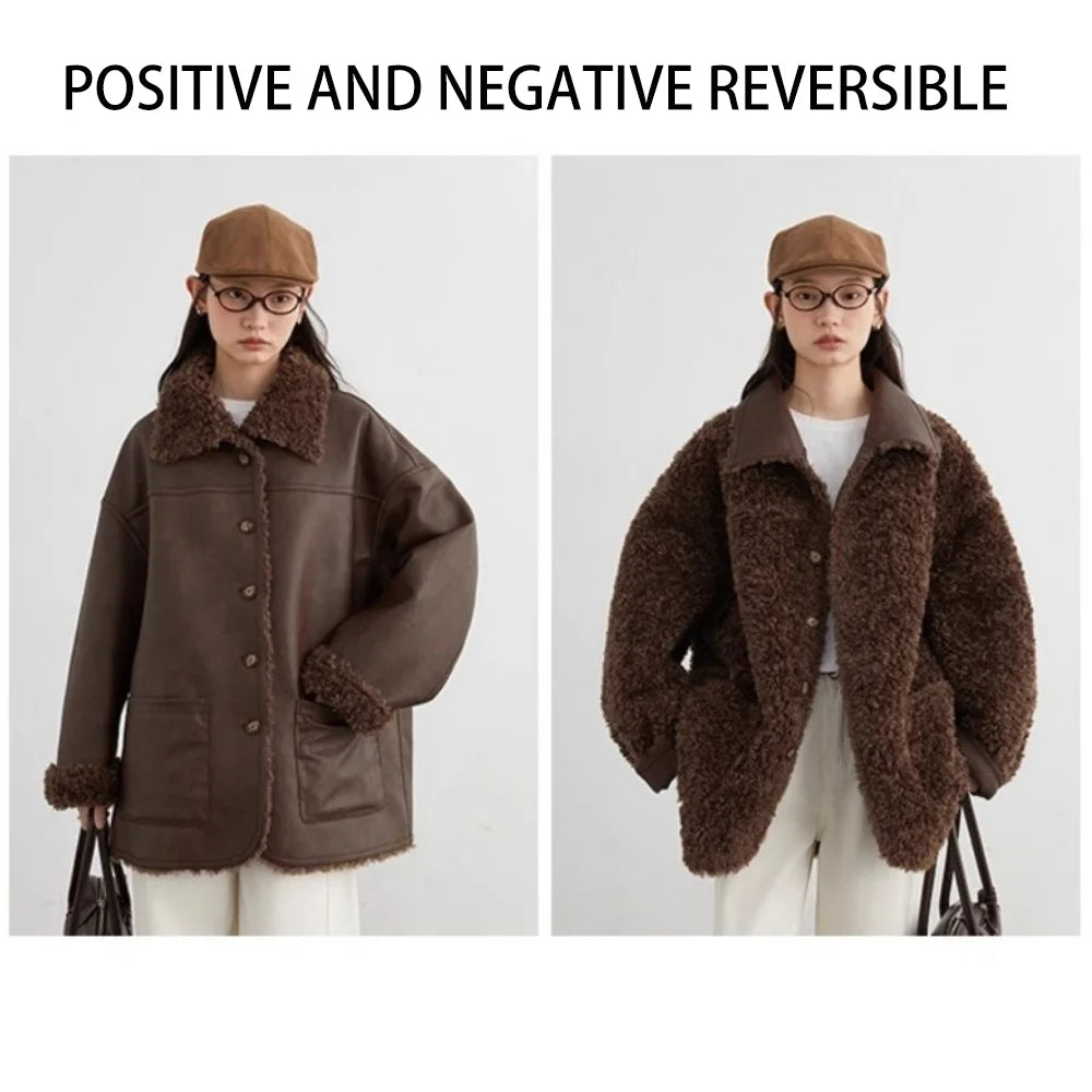 CHIC VEN Women Faux Leather Jacket Coat Loose Casual Reversible Mid Length PU Overcoat Retro Ladies Outerwear Autumn Winter 2025 - Matrix Studios
