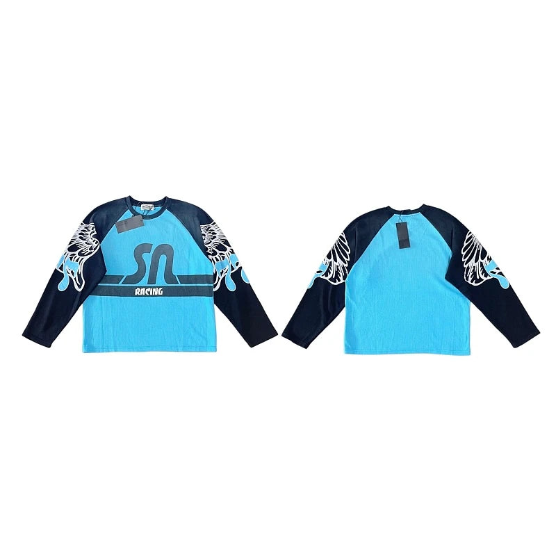Waffle Washed Wax Printed SATOSHI NAKAMOTO SN Racing Long Sleeve T‑shirt High Quality Tops Men Women Casual Tee - Matrix-studios.com