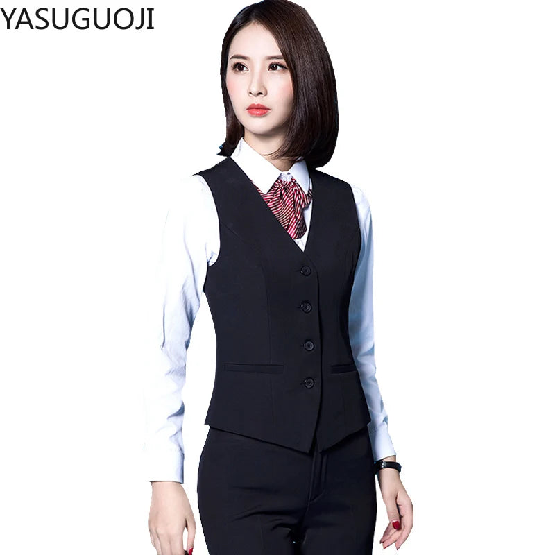 YASUGUOJI New Fashion Business Slim Fit Women Vest OL V Neck Formal Office Ladies Vest Coat Plus Size Work Wear Uniforms - Matrix Studios