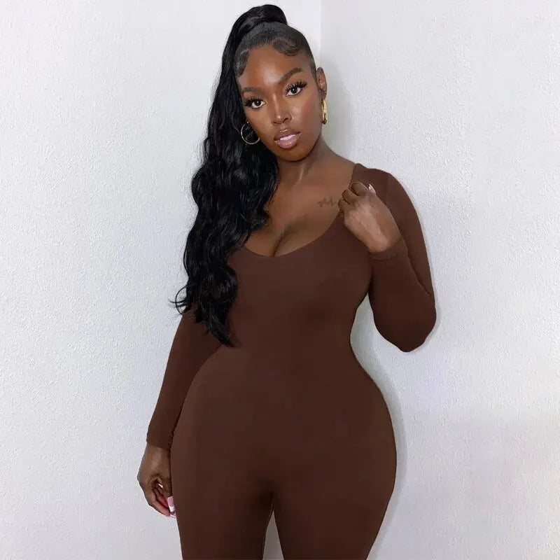 Dulzura Women 2024 Autumn Winter Long Sleeve Bodycon Streetwear Jumpsuit Overall One Piece Outfit Wholesale Items for Business - Matrix Studios