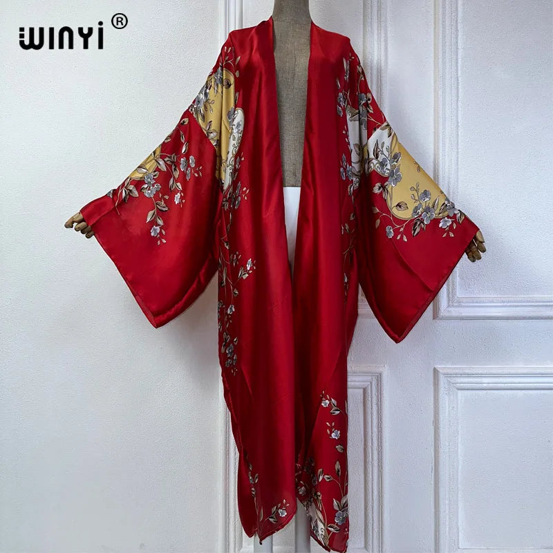 WINYI Summer Bohemian Kimono Beach Cover-Up Swim Suit Elegant African Women Boho Cardigan Sexy Holiday Long Sleeve Beach Dress - Matrix Studios