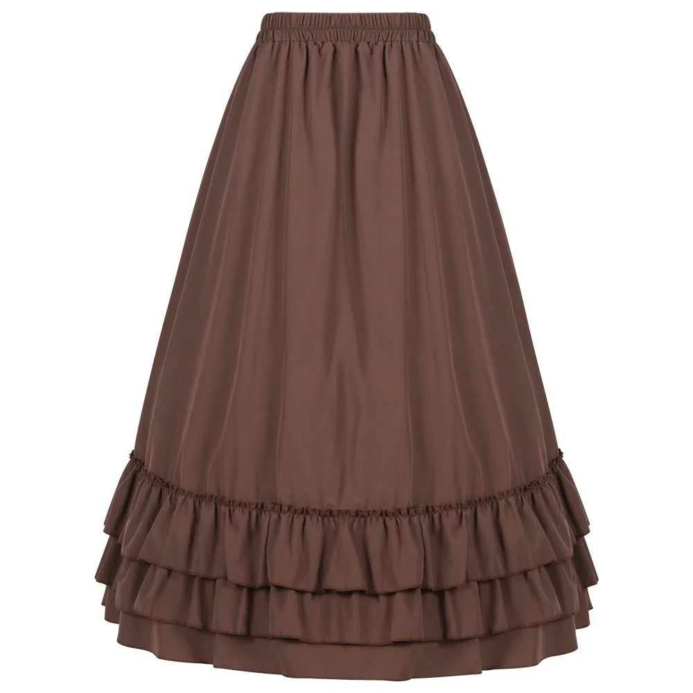 Brown Ruffled High Waisted Long Victorian Skirt Steampunk Skirts Womens Party Wear Gothic Vintage Clothes Medieval Costume Sexy - Matrix-studios.com
