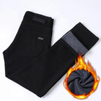 WTHINLEE Winter Men Black Straight Stretch Denim Thick Velvet Pants Warm Jeans Casual Fleece Line Trousers Male Plus Size - Matrix Studios