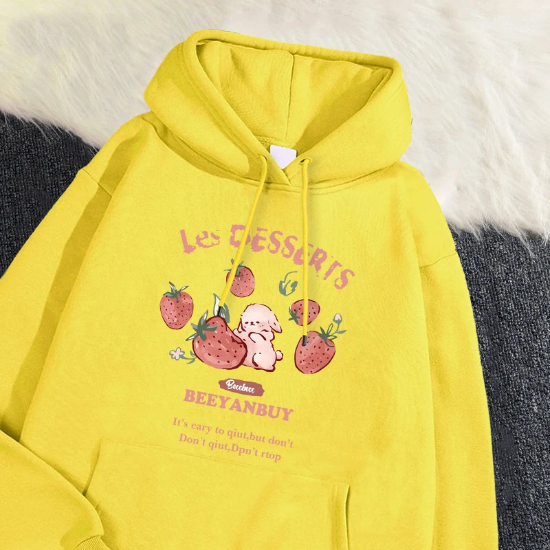 Fashion Women'S Hoodie Cute Strawberry And Rabbit Printed Sweatshirt Pocket Soft Warm Breathable Pullover Autumn Winter Hoody - Matrix Studios