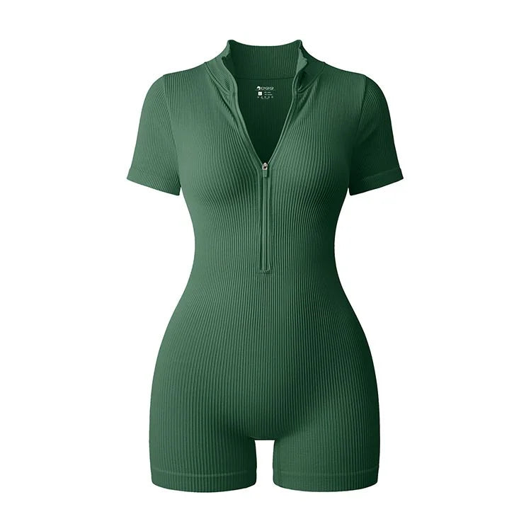 2025 Yoga Jumpsuit Summer Short Sleeve Zipper Sports Wear Gym Fitness Sports Bodysuits Women Fashion Running Yoga Fitness Suit - Matrix Studios