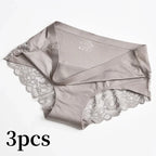 3pcs Lace Women's Panties French Seamless Underwear Female Ice Silk Briefs Solid Color Breathable Underpants Lingerie - Matrix Studios