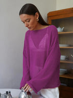 Talenza Hollow Knitted Sweater Pullover Women's Solid See-through O-Neck Long Sleeve Knitted T-Shirt Loose Casual Pullover 2026 - Matrix Studios