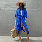 Beach Cover Up Kimono Women Summer 2022 New Pareo Swimsuit Cape Solid Bohemian Tunic Dresses Bathing Suits Dropshipping - Matrix Studios