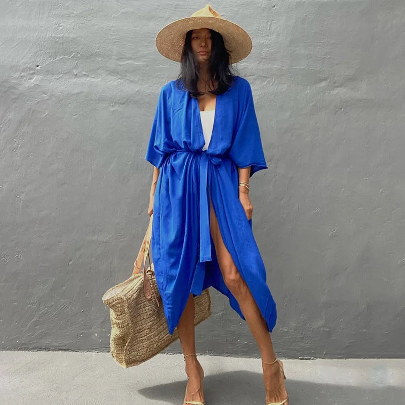 Beach Cover Up Kimono Women Summer 2022 New Pareo Swimsuit Cape Solid Bohemian Tunic Dresses Bathing Suits Dropshipping - Matrix Studios