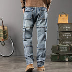 Autumn and winter new styles Men's Outdoor Wide Leg Workwear Multi-Pocket Jeans Straight fit plus size men's jeans  42 44 - Matrix Studios