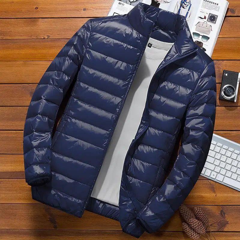 Men Parkas Down Cost Stand Collar Zipper Parka Outerwear Loose Cardigan Solid Pockets Spliced Winter Casual Long Sleeve - Matrix Studios