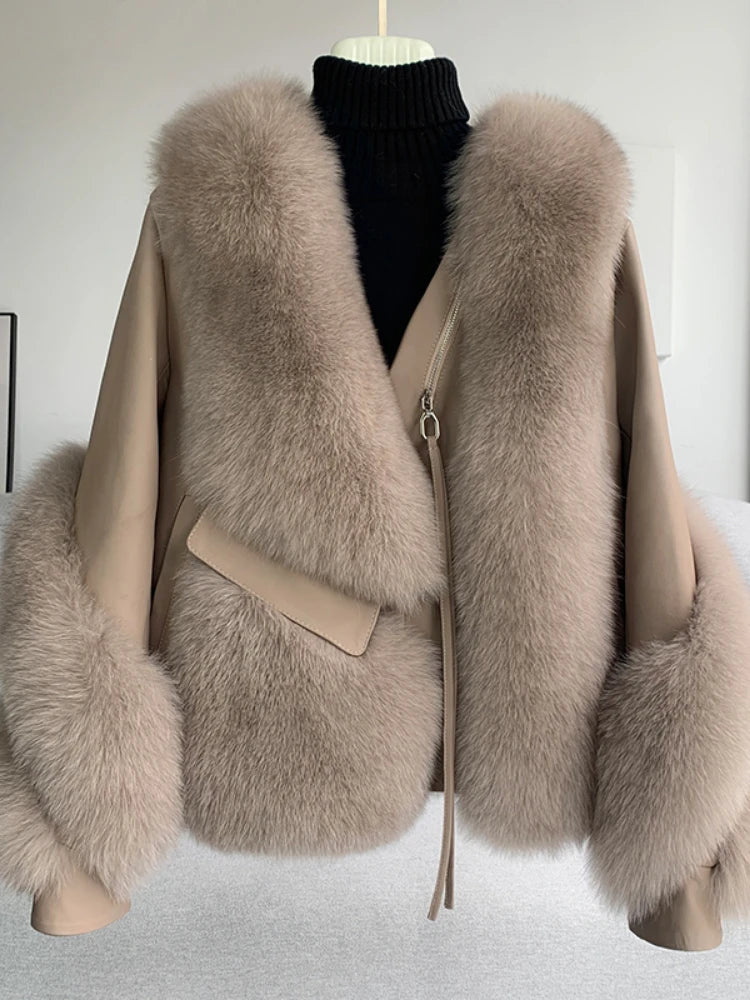 OFTBUY 2022 Real Fur Coat Winter Jacket Women Natural Fox Fur Genuine Leather Outerwear  Streetwear Locomotive Thick Warm New - Matrix Studios