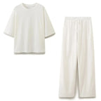 DUOPERI Women Fashion 2 Pieces Sets Solid Loose T-Shirt and High Elastic Waist Trousers Female Chic Lady Casual Pant Coordinates - Matrix-studios.com