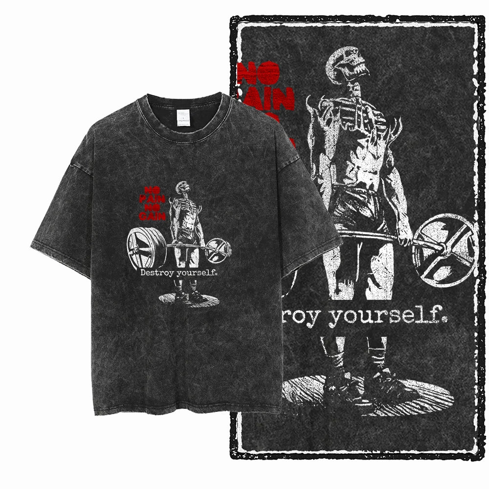 YG BODY BUILDING Printed Cotton Acid Washed Graphic Unisex T Shirt Cool CROSSFIT Streetwear Men Tshirts Big Size Tee for Men - Matrix Studios
