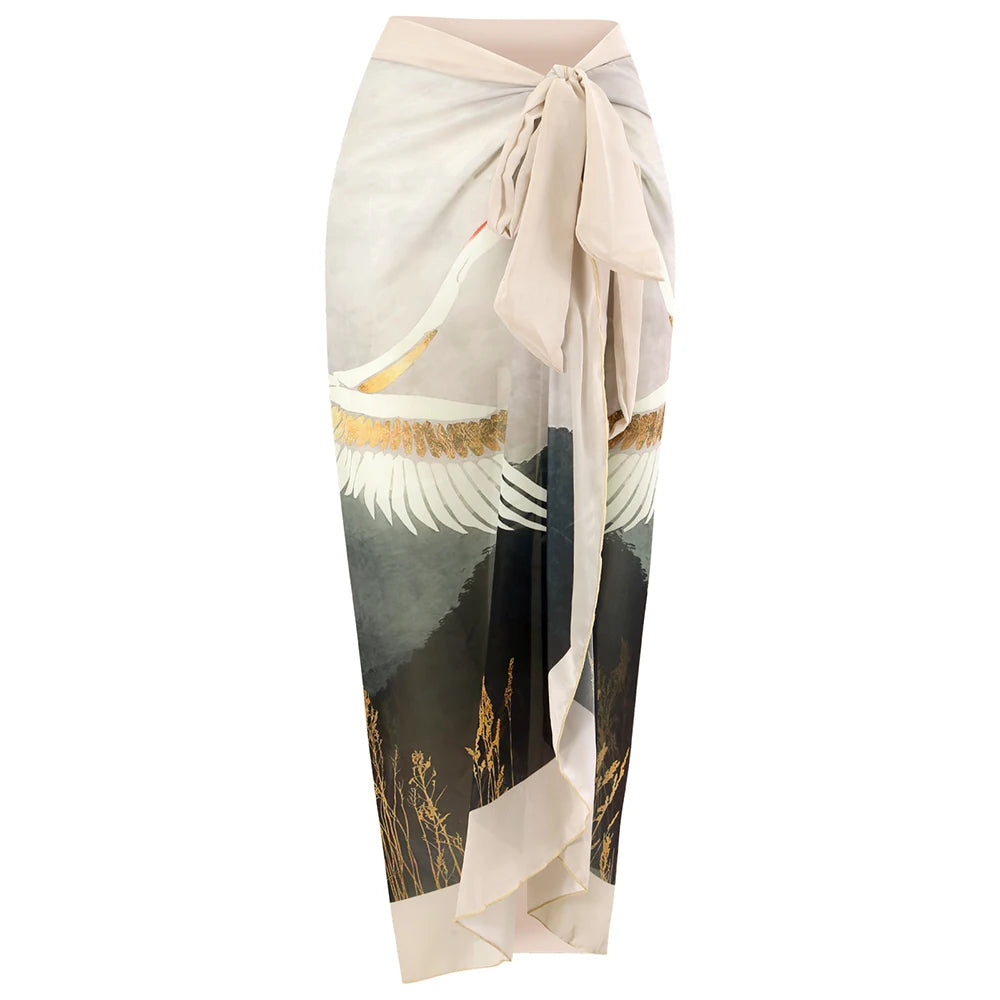 2026 New Sexy Print Retro Swimwear Beach Dress Cover Up Long Skirts Skirt Party Outfits Swimsuit Beachwear - Matrix Studios