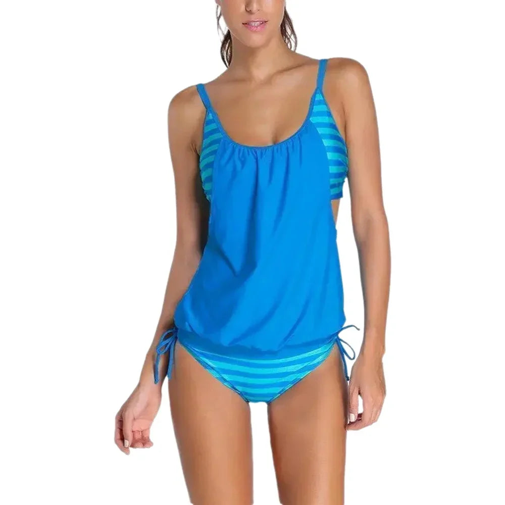 Tankini Swimsuits Women PLus Size 3XL Striped Tankini Vest Top Strap  Swimwear Ladies Female Belly Covered Tankini Set - Matrix-studios.com