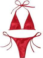 Halter Brazilian Metallic Satin Bikini Women Swimwear Female Swimsuit Two-pieces Bikini Set High Cut Bathing Suit Swim Beachwear - Matrix-studios.com