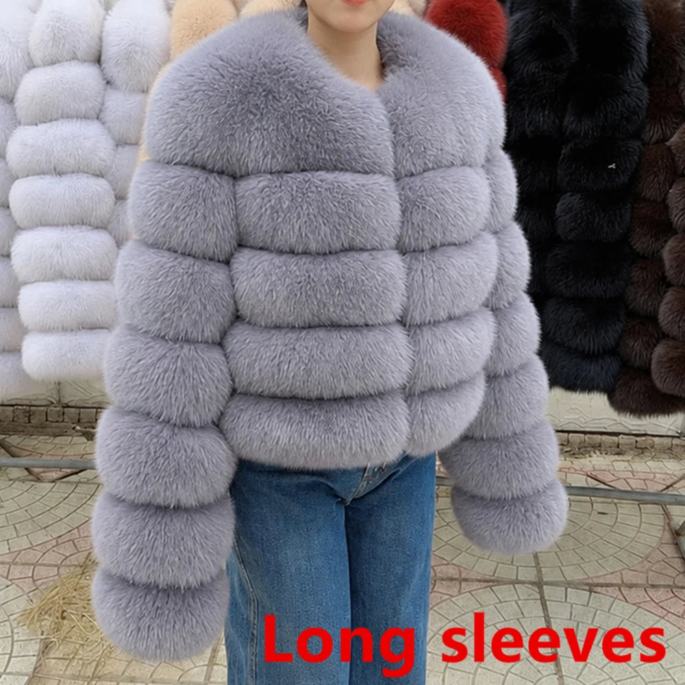 QUEENTINA Fox Fur Coat Long Sleeves Real Winter Women'S Brown 2025 Leather And Skin Clothing Natural New In Coats & Jackets - Matrix Studios