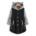 Cat Print Long Hoodies Sweatshirt Women Fleece Warm Button Pocket Pullovers Cat Ear Plus Size Hoodie Top Blouse Sweat Femme - Matrix Studios