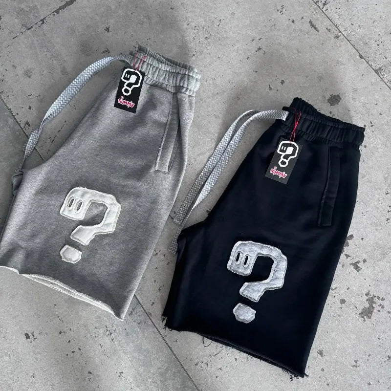 Y2K casual shorts trend symbol patchwork drawstring shorts solid color retro Harajuku hip hop men women fine fabric street wear