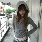 Tonngirls Y2k Japanese Hoodies Women Long Sleeve Striped Sweatshirt Streetwear American Striped Hoodies With Zipper E-girls - Matrix Studios