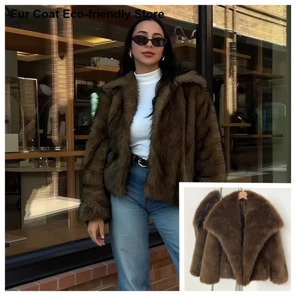 Womens Faux Fur Coat Cropped Soft Plush Artificial Short Fur Coat Holiday Party Elegant Winter Fashion Outerwear Coats for Women - Matrix Studios