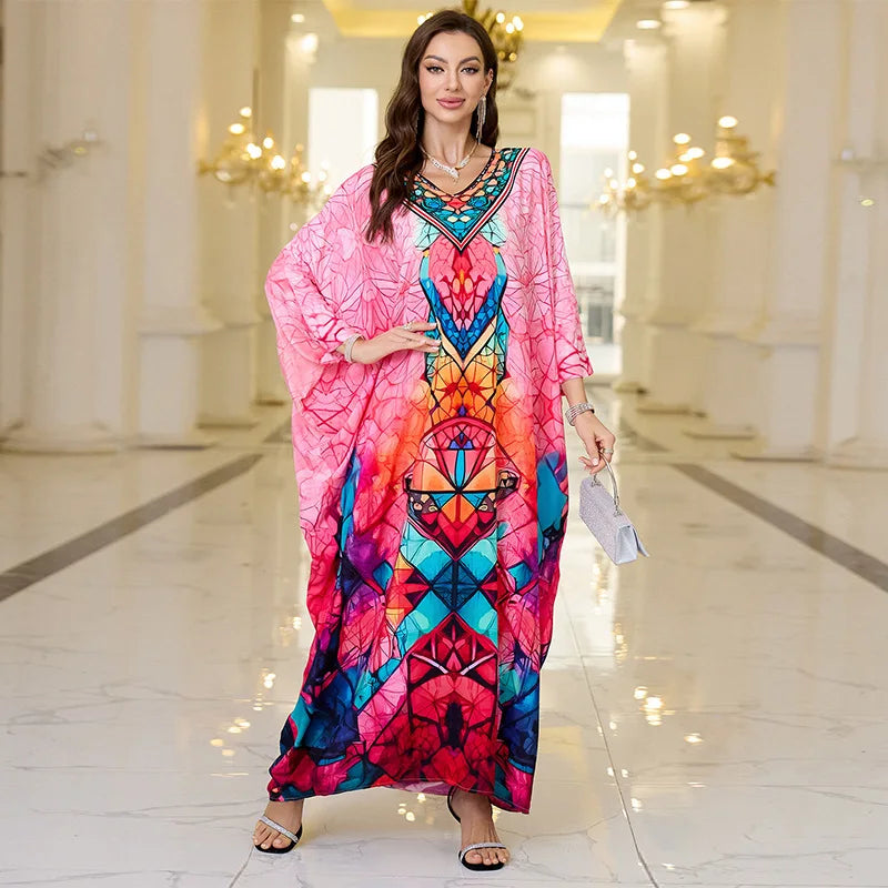 Women Embroidered Long Caftans Plus Size Kaftan Dresses Beach Bathing Suit Cover Up Moomoo Dress Moroccan Robe - Matrix Studios