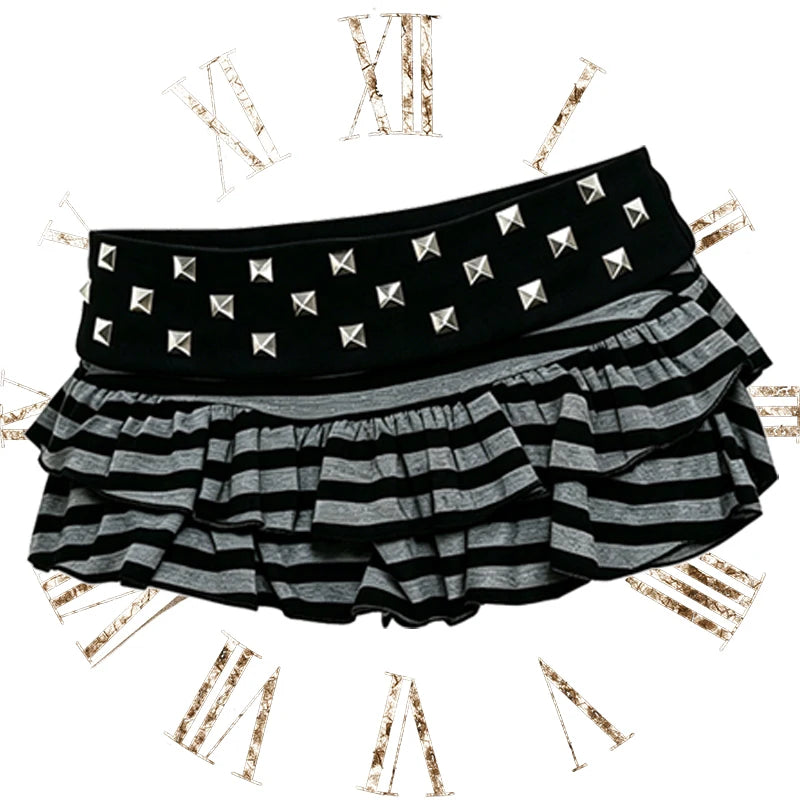 Millennial Style Y2K Skull Lace Bow Striped Halter Top Punk Goth Harajuku Style Top Summer Spice Girls Aesthetic Slim Streetwear - Matrix-studios.com
