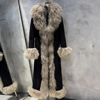 Suede Coat Fur Collar Women Autumn Genuine Sheepskin Coat Long with Mongfolian Fur Trim - Matrix Studios